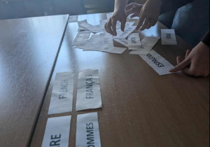 Uczniowie klas 8b i 8c na lekcji języka francuskiego celebrują Europejski Dzień Języków