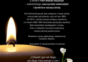 Pani Wanda Kacprzyk - pozostanie w naszej pamięci na zawsze.