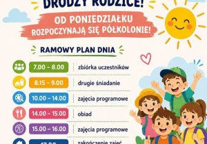Grafika przedstawiająca plan letnich półkolonii.