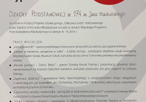 Dyplom przyznany Szkole Podstawowej numer 174 w Łodzi za udział w IV Edycji Projektu Edukacyjnego Odkrywcy Łodzi.